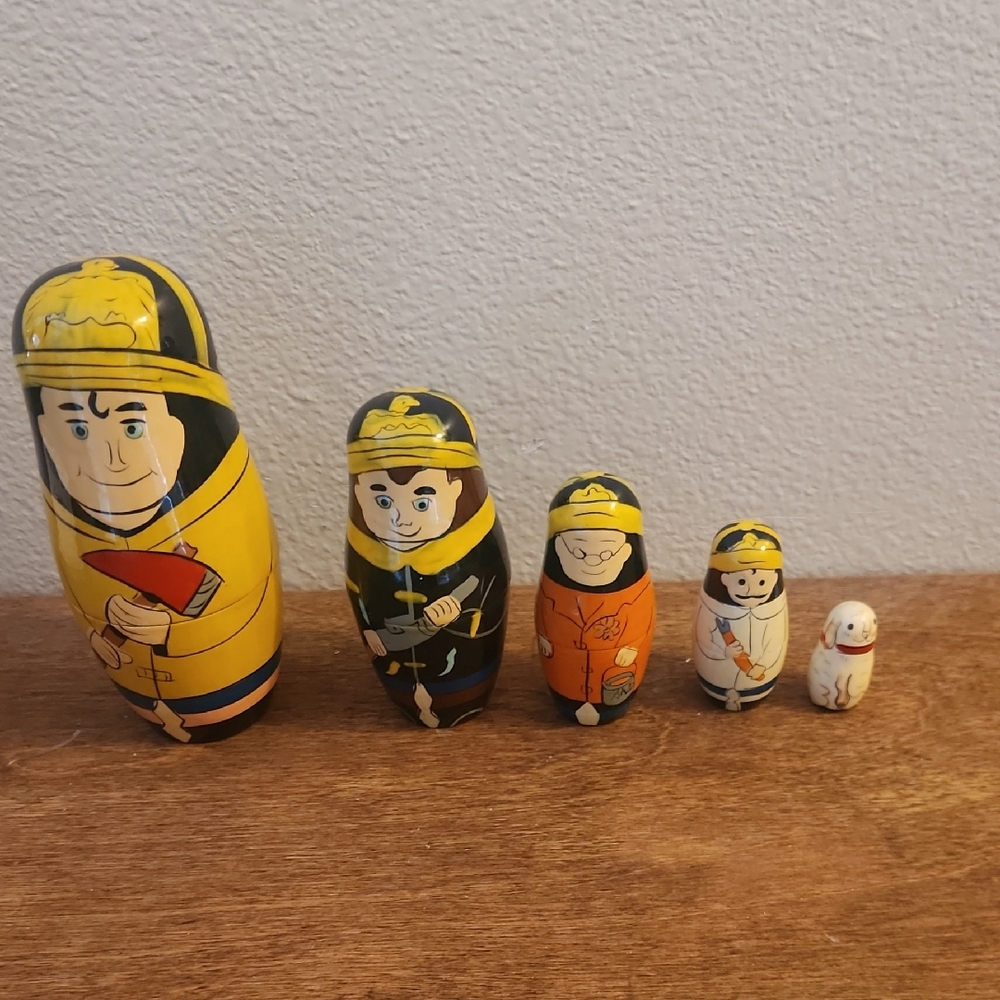 Yellow and Black Firefighter Matryoshka Dolls Set